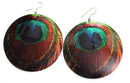 Dark Peacock Feather Art Mother Of Pearl Earrings