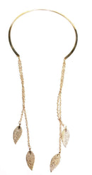 Gold Tone Leaflets Backdrop Choker Necklace