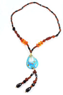 Light Blue Oval Pendant Gypsy Style Shimmer Necklace