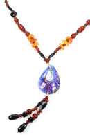 Dark Blue Oval Pendant Gypsy Style Shimmer Necklace | Wild Lotus